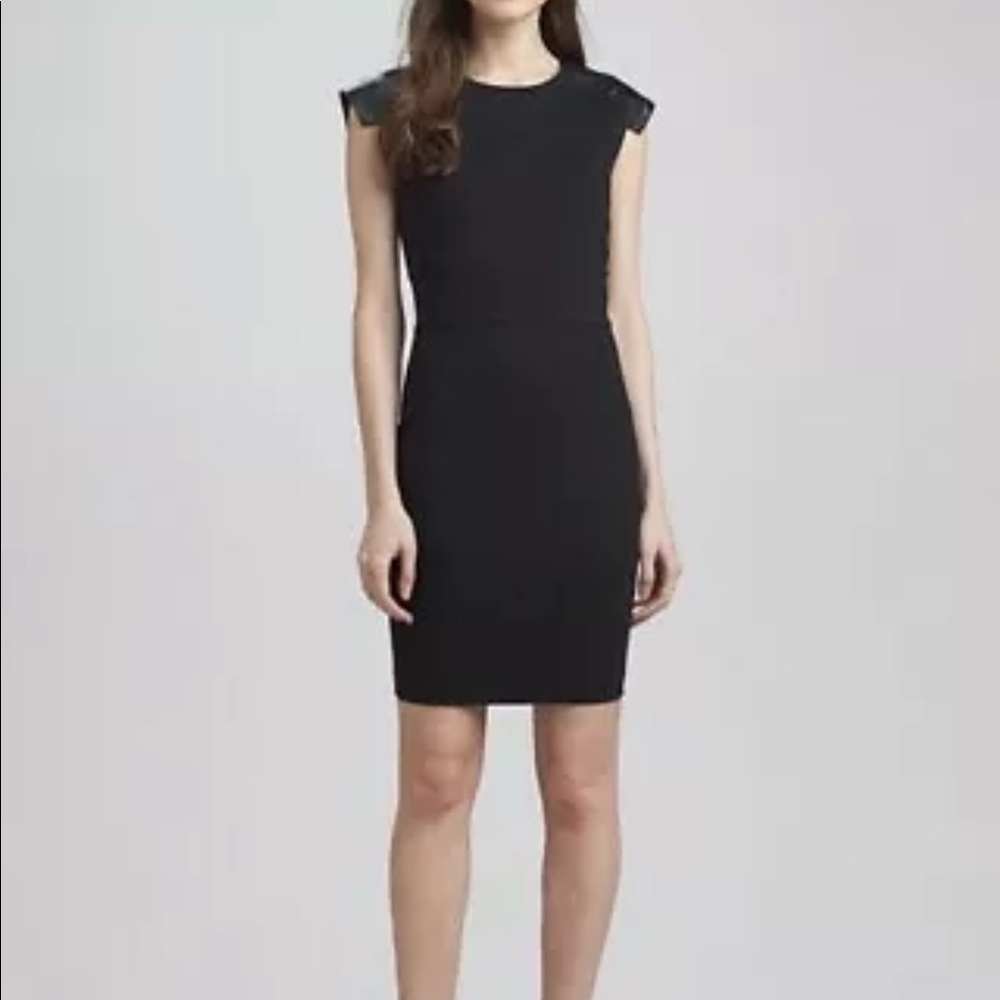 Ted Baker Black Eadha Leather Shoulder Sheath Dress US 4